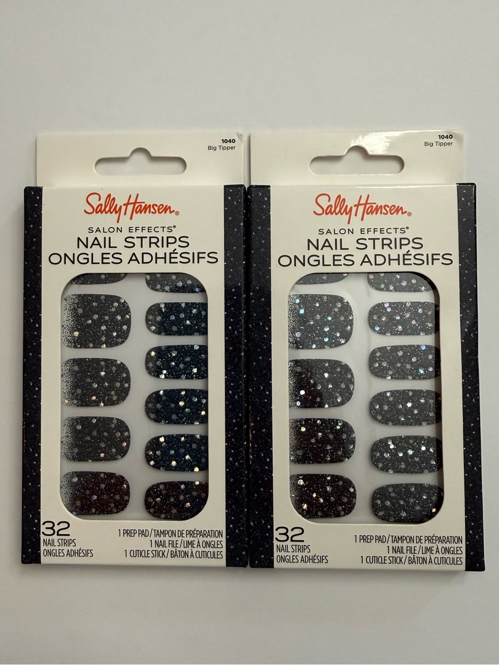 Sally Hansen Salon Effects Nail Strips 1040 Big Tipper Black Glitter Set of 2.